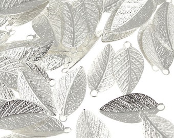 Silver Leaf Charms - 15mm x 7mm Silver Plated Leaf Drops -  Autumn Leaves Fall Jewelry Supplies