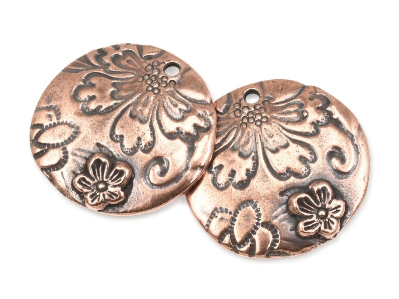 Antique Copper Pendant TierraCast Flora Pendant with Flowers for Boho Bohemian Jewelry 22mm Copper Charm P1772 image 1