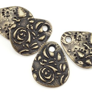 Antique Brass Charms Brass Rose Bud and Leaves Bronze Charms TierraCast SMALL FLORA TEARDROP Charms Bohemian Charms for Jewelry Making p1382 image 2