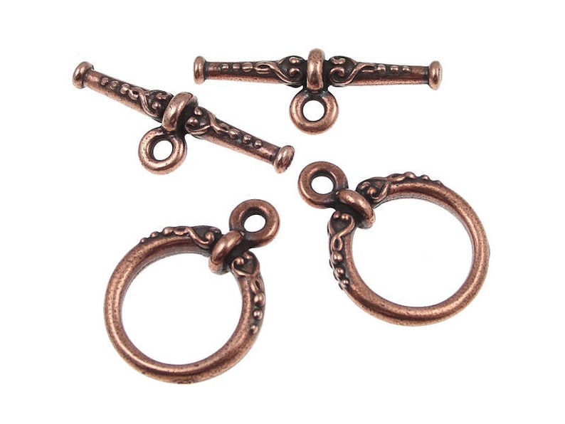 Copper Toggle Clasp Findings TierraCast Pewter HEIRLOOM Clasp Set Antique Copper Findings Bali Toggle PF148 immagine 1