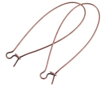 Bulk Bag of 144 Pieces - 2" Copper Kidney Wires Aged Antiqued Solid Copper 2 Inch Earring Findings Ear Wire Tall (FSAC43)