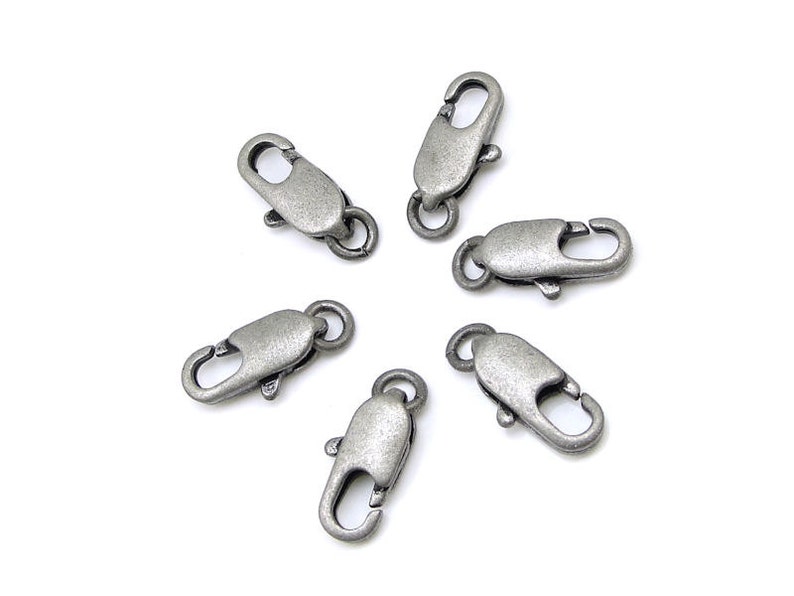 6 Antique Silver Clasps 10mm Matte Dark Silver Plated Lobster Claw Findings Silver Findings Lobster Clasp FS130 image 1