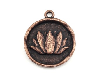 Antique Copper Pendant Copper Lotus Flower Pendant 20mm Lotus Charm Copper Charm Lotus Pendant Yoga Charms for Mindfulness Jewelry