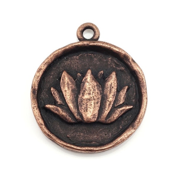 Antique Copper Pendant Copper Lotus Flower Pendant 20mm Lotus Charm Copper Charm Lotus Pendant Yoga Charms for Mindfulness Jewelry