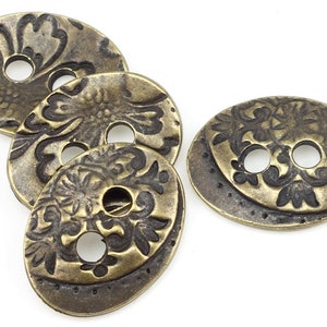 Antique Brass Button Findings Floral Buttons TierraCast Jardin Button Clasp Findings for Leather Jewelry Brass Oxide Etched Flower P1448 image 3