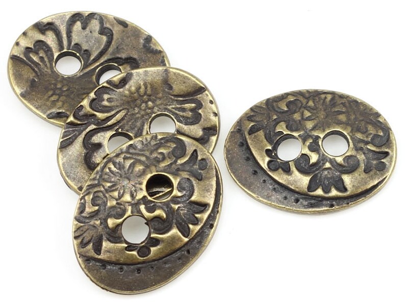 Antique Brass Button Findings Floral Buttons TierraCast Jardin Button Clasp Findings for Leather Jewelry Brass Oxide Etched Flower P1448 image 3