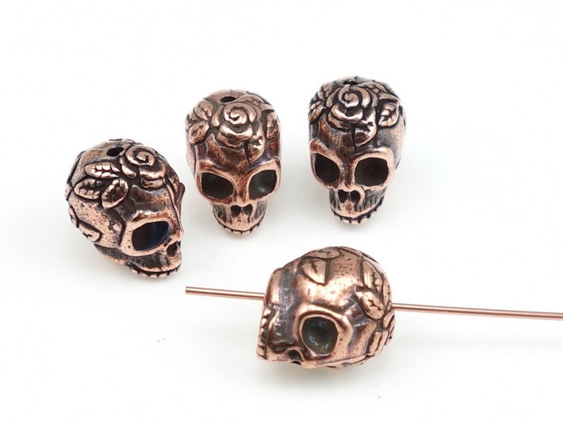 Sugar Skull Beads Antique Copper Beads TierraCast Rose Skull Day of the Dead Dia de los Muertos Supplies Halloween Creepy P933 image 2