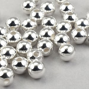 5mm Round Beads - 5mm SILVER Beads - Bright Silver Plated Lightly Seamed Ball Beads - Heishi Spacer Beads   #FB135