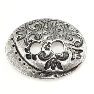 Silver Button Findings TierraCast Jardin Button Dark Antique Silver Findings for Leather Jewelry Clasp Closure Floral Flower P1447 image 2