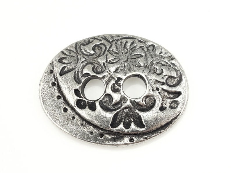 Silver Button Findings TierraCast Jardin Button Dark Antique Silver Findings for Leather Jewelry Clasp Closure Floral Flower P1447 image 2