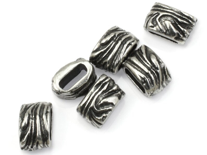 6mm x 2mm ANTIQUE PEWTER Jardin Barrel Bead Crimp TierraCast Beads for Leather Findings to Hold Multiple Strands of Leather Cord P2676 image 2