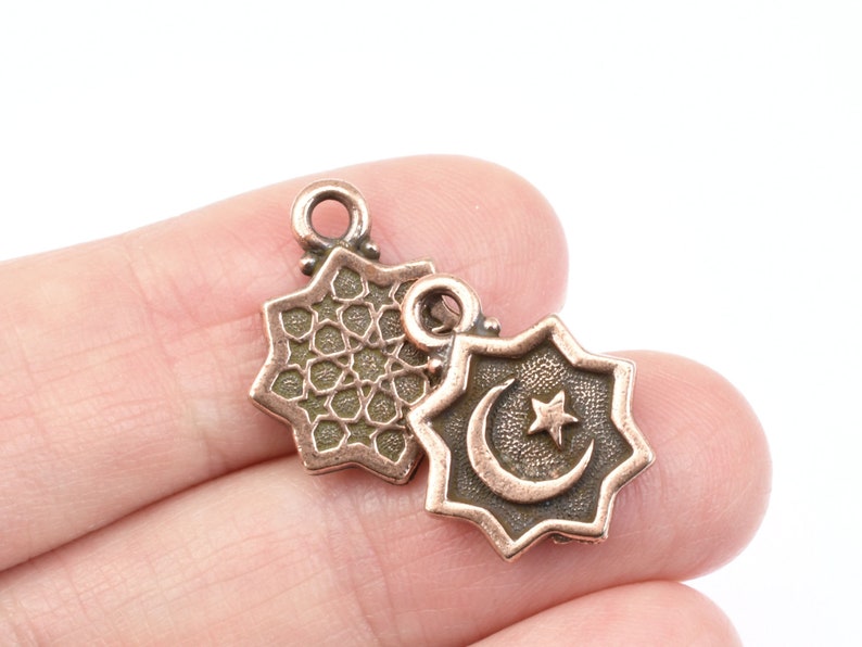 TierraCast Crescent Moon and Star Charm 16mm x 20mm Antique Copper Charm for Faith Jewelry P2613 image 3