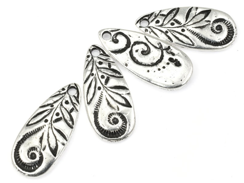 Antique Silver Charms Silver Tear Drop TierraCast JARDIN TEARDROP Floral Nature Charm with Swirly Vine Motif Bohemian Charms P2504 image 2