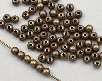 100 3mm Brass Ball Beads ANTIQUE BRASS 3mm Round Beads Solid Brass Antique Bronze Spacer Beads 3mm Rounds  (FB133)
