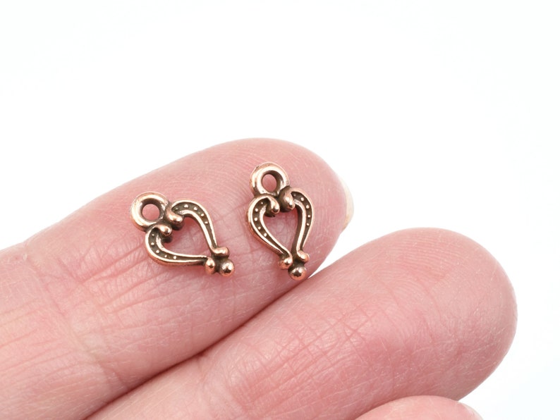 Tiny Antique Copper Heart Charms TierraCast Cordial Heart Drop 11mm x 7mm Small Heart Copper Charms for Jewelry Making P655 image 3