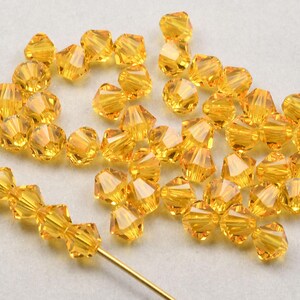 48 SUNFLOWER 4mm Bicone Beads - Sun Flower Golden Yellow Swarovski Beads - Article 5328 4mm Crystal Beads