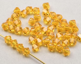 48 SUNFLOWER 4mm Bicone Beads - Sun Flower Golden Yellow Swarovski Beads - Article 5328 4mm Crystal Beads