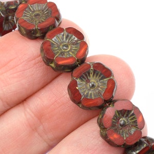 12mm Hibiscus Flower Beads Dark Red Opaline Mix with Picasso Finish Czech Glass Flower Beads for Spring Jewelry 183 image 6