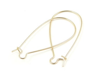 36 Gold Ear Findings - 1.5" Kidney Hook Ear Wires - Fishook Fish Hook Earring Findings - Gold Plated(FS26)