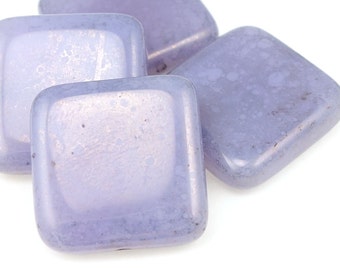 4 Purple Beads 20mm x 20mm Pillow Beads - Radiant Orchid Czech Glass Milky Alexandrite Moon Dust Lavender Beads - Large Flat Puffy Squares