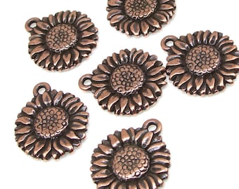 TierraCast SUNFLOWER DROP - Antique Copper Charm - Sun Flower Charm - 17mm Copper Pendant - Summer Fall Supplies (P764)