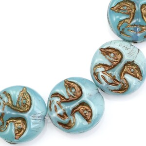13mm Moon Face Beads Icy Blue Silk Opaque with Dark Bronze Wash Czech Glass Coin Beads by Ravens Journey Celestial Moon Beads 730 image 3