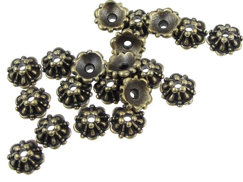 TierraCast 5mm Tiffany Beadcaps - Antique Brass Bead Caps - Brass Oxi…