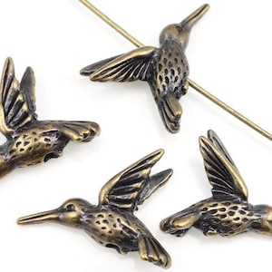 Hummingbird Beads Brass Beads Antique Brass Humming Bird Beads TierraCast Beads Tierra Cast Pewter Jewelry Beads Brass Oxide PA14 image 1