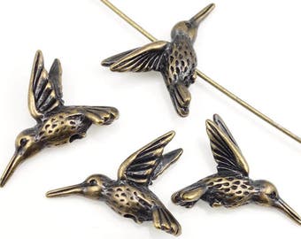 Hummingbird Beads Brass Beads Antique Brass Humming Bird Beads TierraCast Beads Tierra Cast Pewter Jewelry Beads Brass Oxide (PA14)