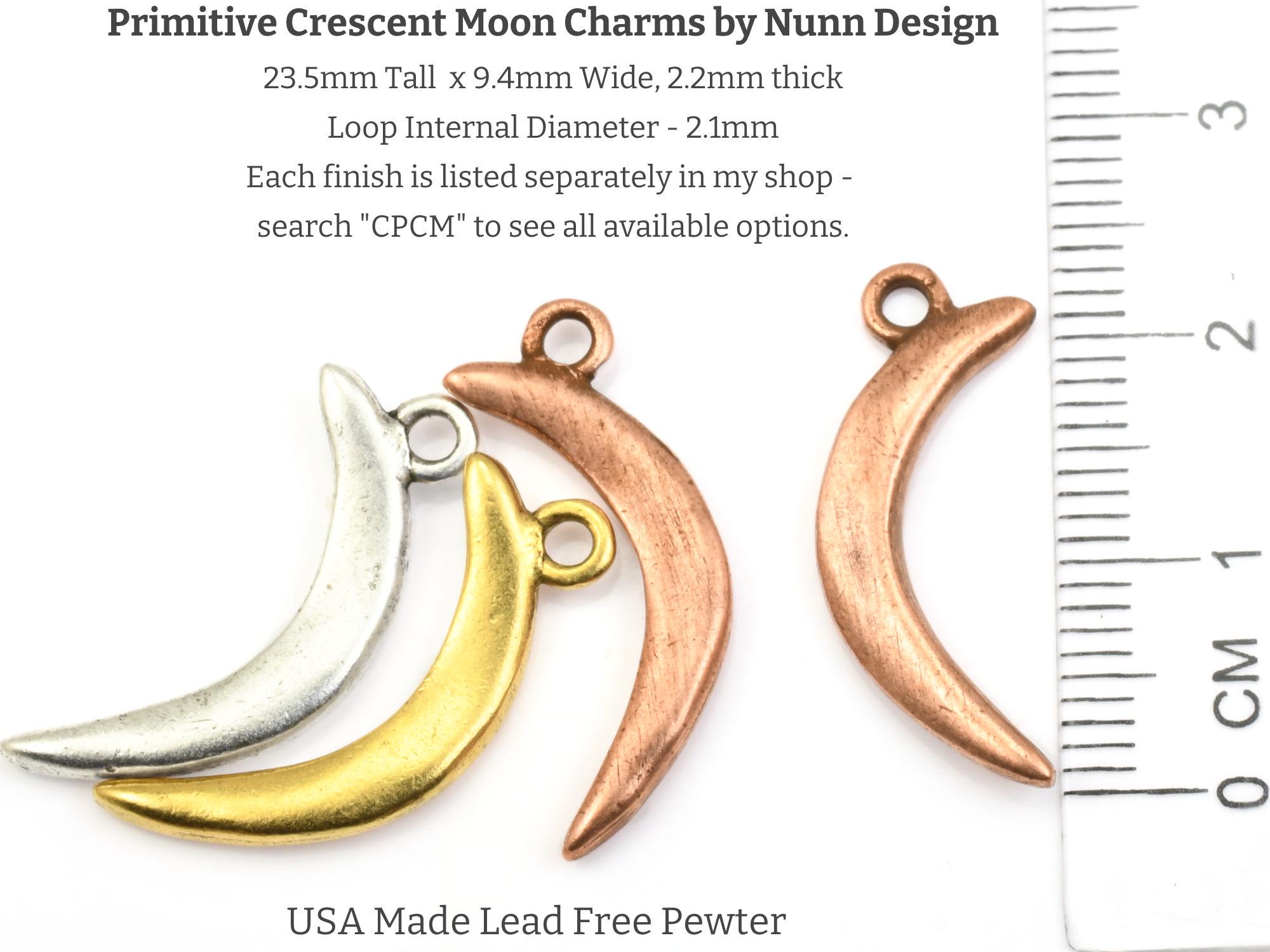 Primitive Crescent Moon Charm - 23mm X 9mm Antique Gold Moon Drop ...