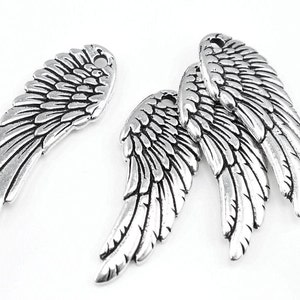 Antique Silver Wing Pendants 1 28mm Tall TierraCast Wing Charms Silver Left Angel Wing Jewelry Making Craft Supplies P977 image 2