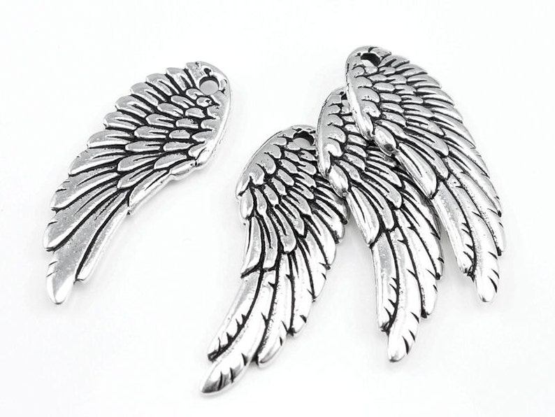 Antique Silver Wing Pendants 1 28mm Tall TierraCast Wing Charms Silver Left Angel Wing Jewelry Making Craft Supplies P977 image 2