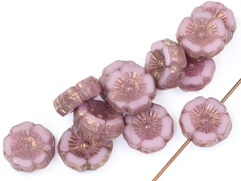 12mm Hibiscus Flower Beads Pink Opaline with Purple Bronze Spring Beads for Summer Jewelry Light Pink Beads for Flower Jewelry 100 image 2