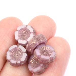 Perles de fleurs dhibiscus de 12mm Opaline rose avec bronze violet Perles de printemps pour bijoux dété Perles rose clair pour bijoux en fleurs 100 image 4