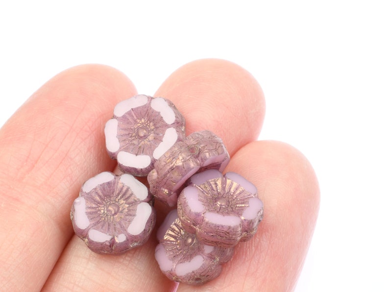 Perles de fleurs dhibiscus de 12mm Opaline rose avec bronze violet Perles de printemps pour bijoux dété Perles rose clair pour bijoux en fleurs 100 image 4