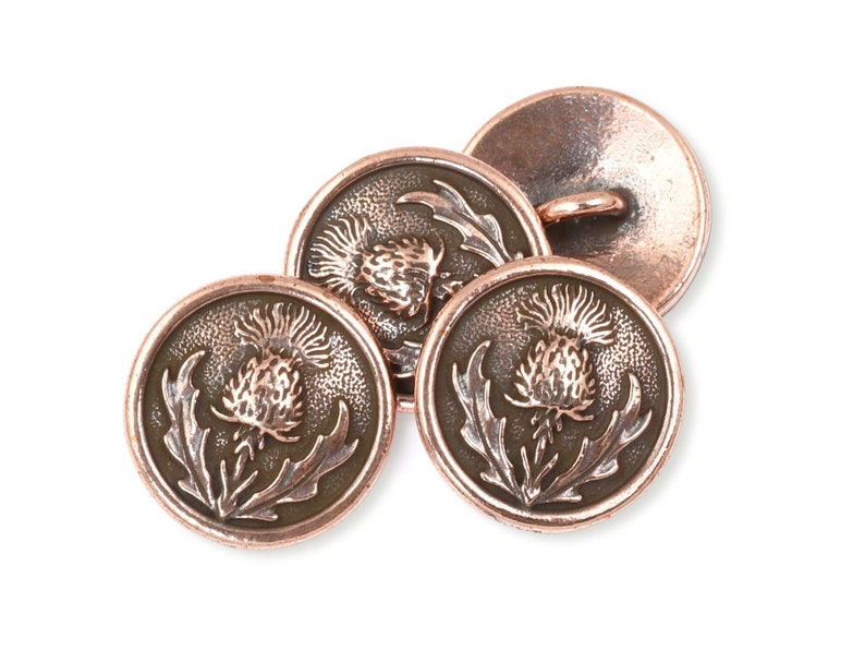 Antique Copper Thistle Button TierraCast Copper Clasp Findings Scottish Thistle Flower Button Findings for Bracelet Clasps P2543 image 1