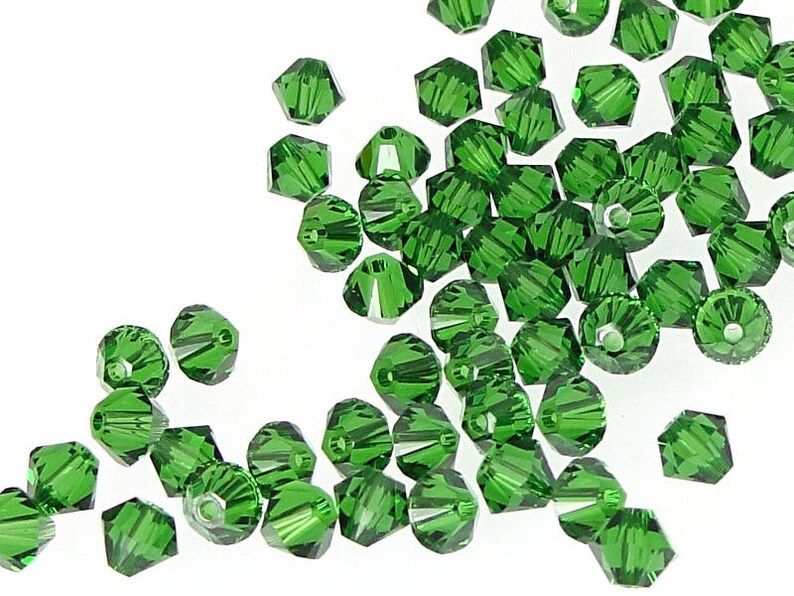 48 DARK MOSS GREEN 4mm Bicones Swarovski Beads 5328 Bicone Beads Dark Green Beads Rich Deep Forest Green Xilion Crystal Beads image 1