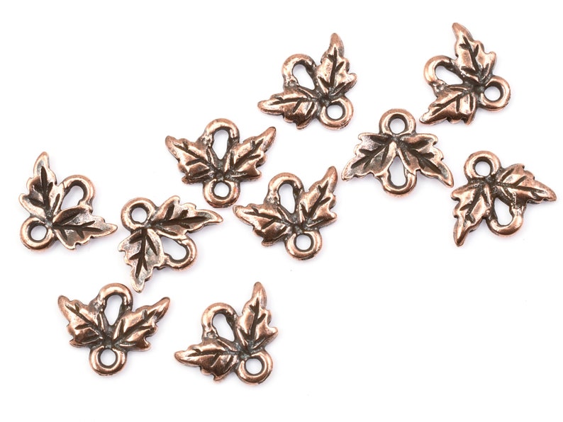 Antique Copper Charms Small Oak Leaf Links Double Leaf Connector Findings for Fall Jewelry Autumn Leaf Charms P2523 image 3