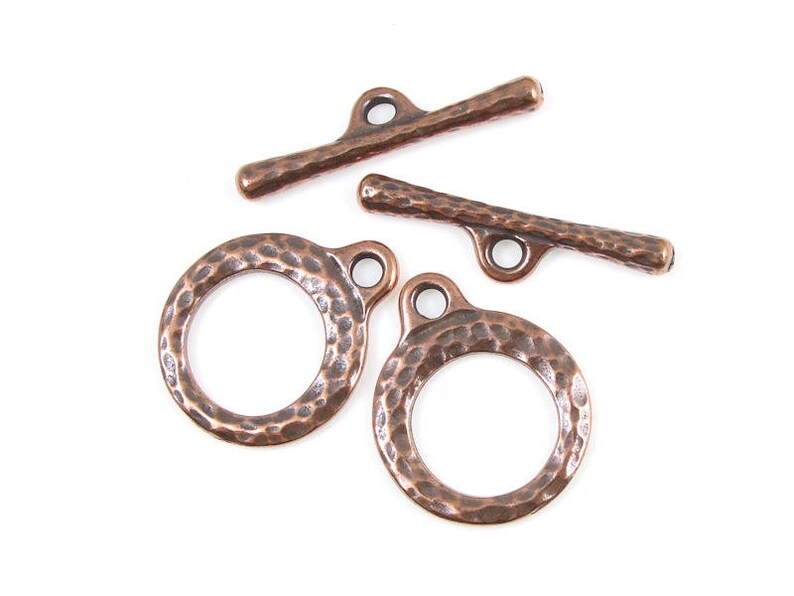 Antique Copper Toggle Clasp Findings TierraCast CRAFTSMAN Clasp Set Hammertone Textured Metal Copper Clasp Toggle Findings PF2043 image 1