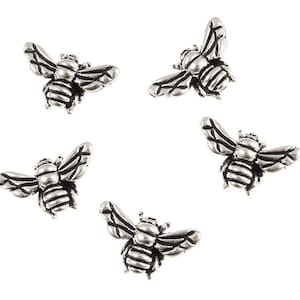 Silver Honeybee Beads - 15mm x 11mm Antique Silver Beads - TierraCast Pewter Honey Bee Beads - Silver Metal Beads (P129)