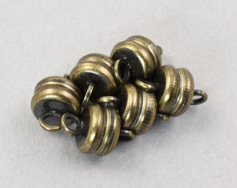 6+ Magnetic Clasp Findings - 6mm x 9mm ANTIQUE BRASS Mag Clasp Sets - Plated Brass Oxide Small Magnet Closures w/ Loops for Bracelets #FB600