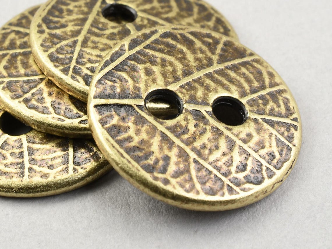 Antique Brass Button Findings Bronze Buttons Tierracast LEAF BUTTON ...