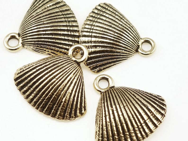 Seashell Charms Antique Gold Sea Shell Charms 18mm x 18mm TierraCast Beach Charms Ocean Gold Charms Nautical Summer Charms P1297