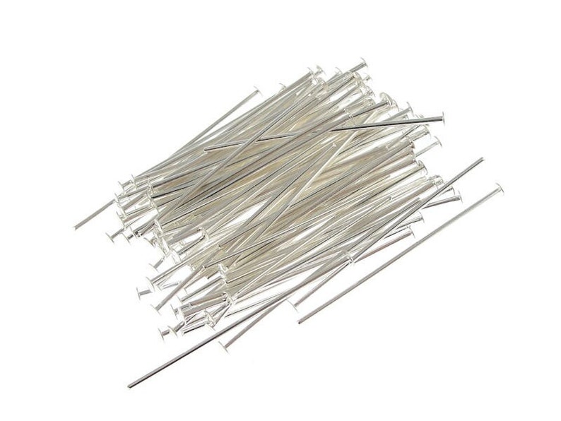 100 Silver Headpins 1 Short Silver Head Pins Silver Plated Findings 1 Inch Head Pin Findings 22 Gauge 22g Tiny Jewelry Findings FS133 image 1