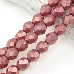 25 6mm Pink Beads Fire Polish Czech Glass Beads METALLIC BLOOMING DAHLIA Vintage Rose Pink Jewelry Beads 6mm Round Faceted Czech Beads Bild 2