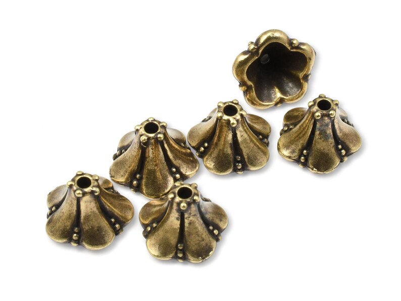 Large Brass Bead Caps TierraCast Bell Flower Cone Brass Oxide Beadcaps Tierra Cast Bronze Bead Caps PAC6 image 1