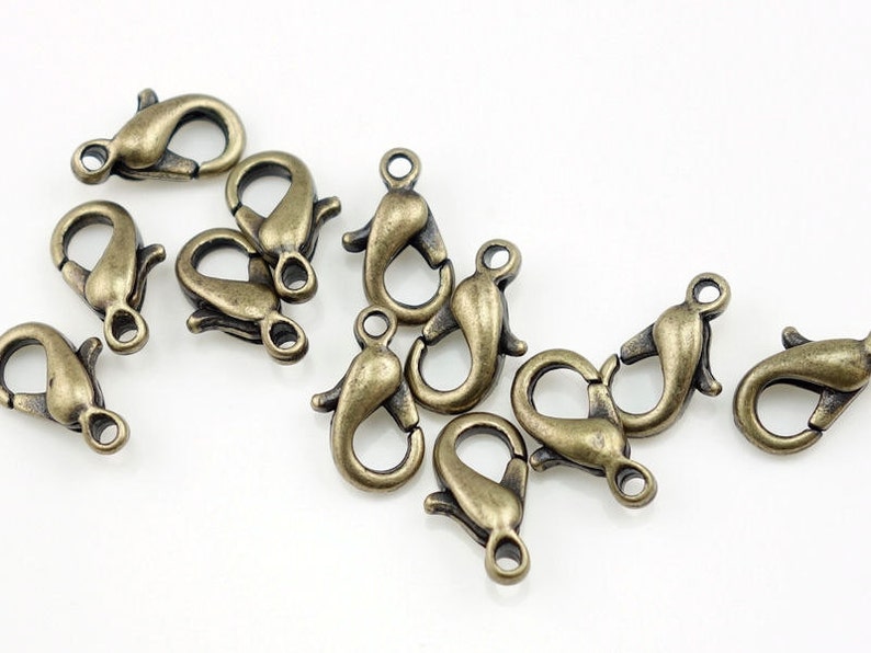 12 Brass Lobster Clasp Findings Plated Antique Brass Clasp 10mm Lobster Claws Bronze Findings Bronze Necklace Clasp Bracelet Clasp FSAB50 image 2