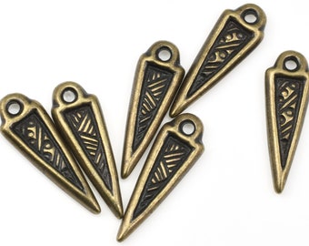 6mm x 17mm Antique Brass Spike Charms - TierraCast Woven Spike Oxide Brass Charms - Small Dagger Shape Charms for Jewelry Making (P2493)