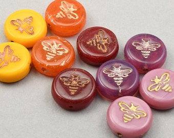 12mm Coin Bead Mix - Honey Bee Beads - Yellow Orange Pink Fuchsia and Red Bead Assortment Pressed Glass Czech Glass Beads by Ravens Journey
