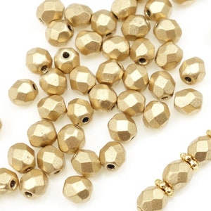 50 4mm Czech Glass Beads - MATTE METALLIC FLAX Beads - 4mm Round Firepolish Fire Polish Beads - Light Gold Color Glass Beads Summer Fall